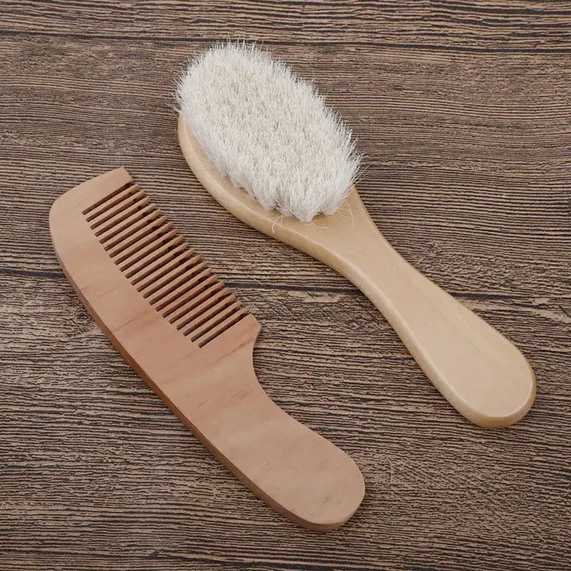 Newborn Baby Wool Wood Brush Comb Head Massage Tool Portable Baby Comb Bath Brush Comb,Special For Real Hair Wigs