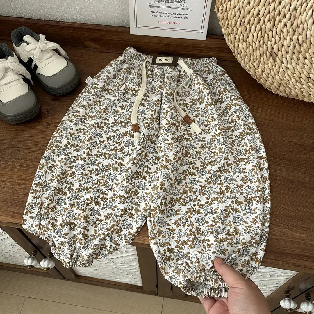 1-8yr Old Kids Clothes Floral Print Harem Pants Fashion Bear Casual Loose Children&