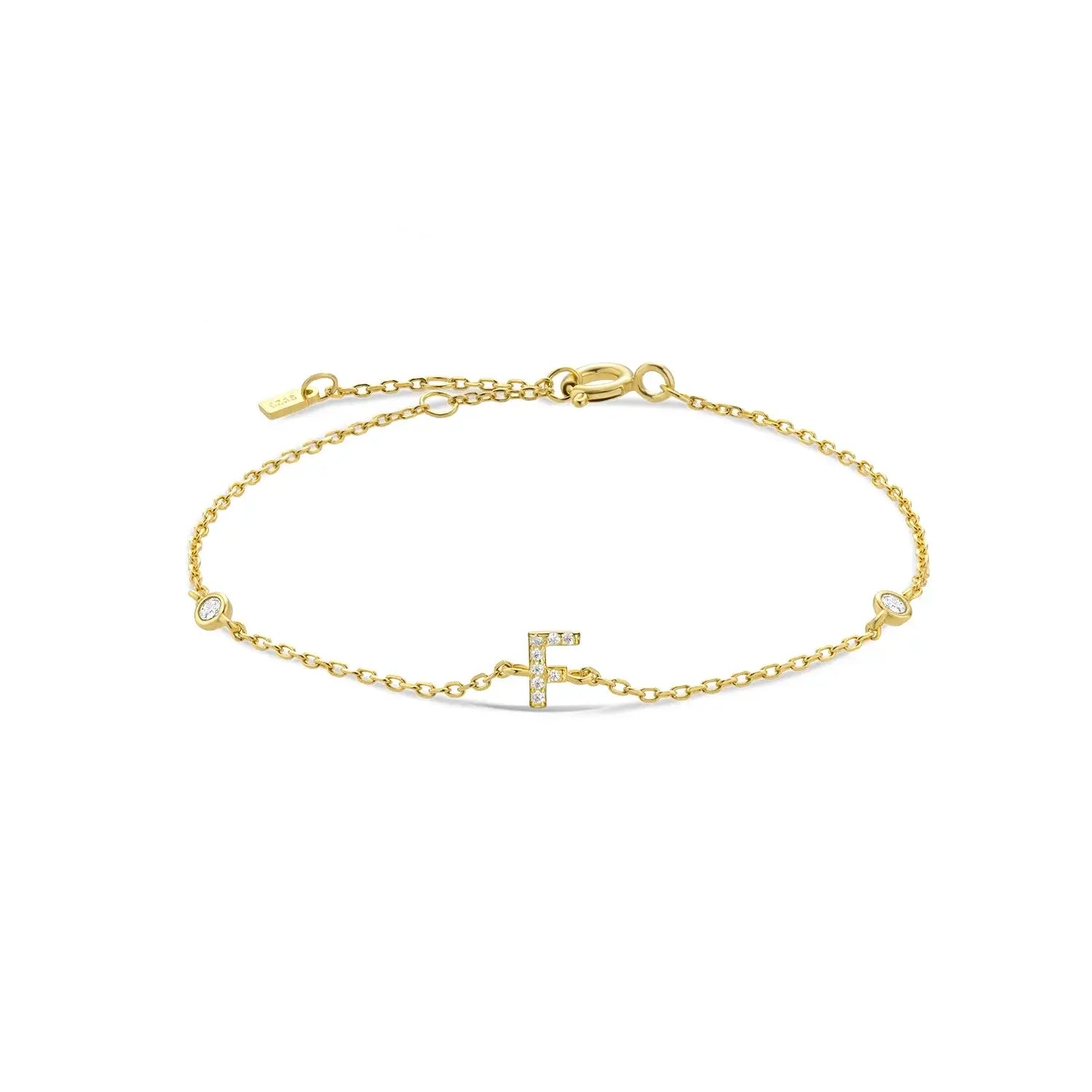 925 Sterling Silver Initial 26 Letters Alphabet Monogram Gold Name Bracelet Crystal CZ Zircon 2021 Fashionable Jewelry