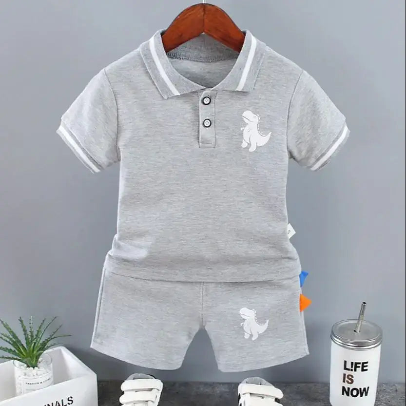 Infant Baby Boy Summer Dinosaur Polo Shirt & Shorts Set