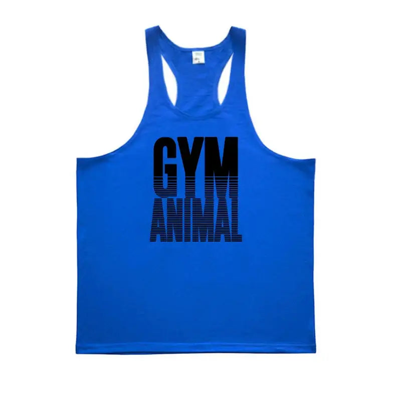 GYM ANIMAL Print Y Back Fitness Stringer Tank Top Mens Cotton Muscle Sleeveless Shirt Bodybuilding Clothing Workout Singlets