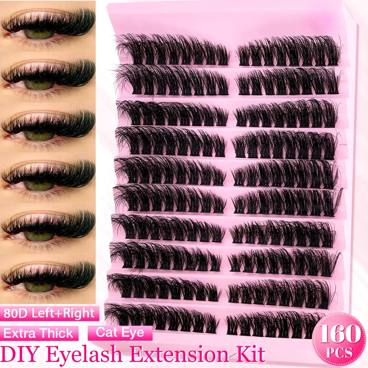 Eimny Individual Cluster Lashes – 160pcs | 8–16mm Mixed Tray | 80D–100D Volume | DIY Eyelash Extensions | Natural Look