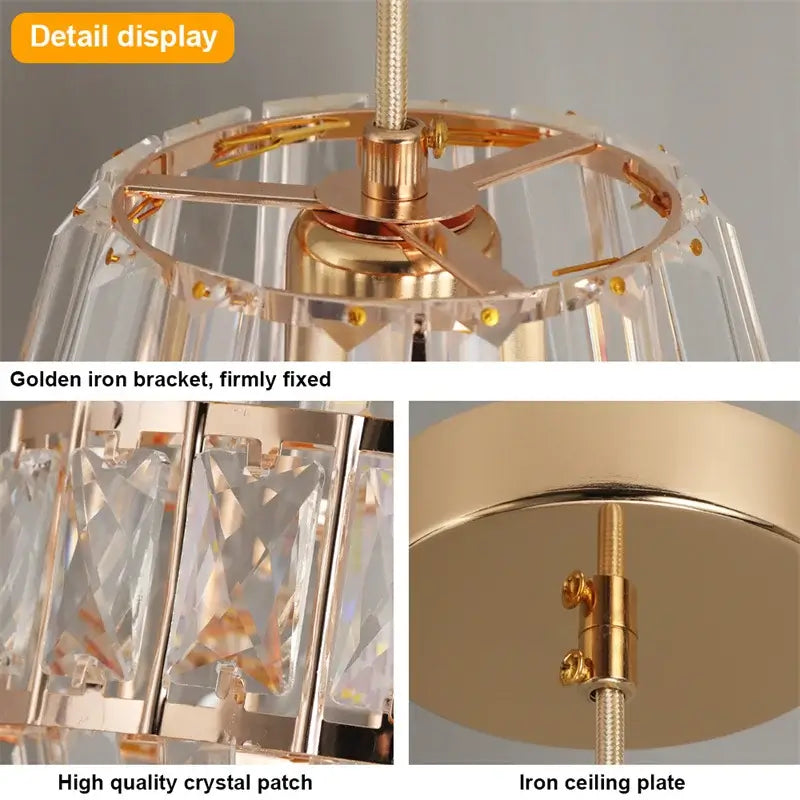 Modern Crystal Pendant Light with Gold-Tone Details