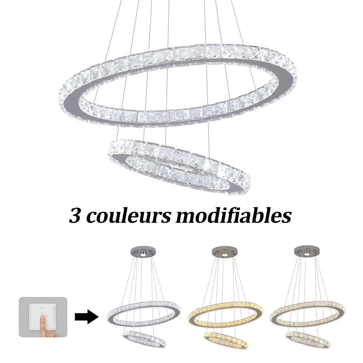 GreeLustr Crystal Ring Pendant Light, Selectable Controls