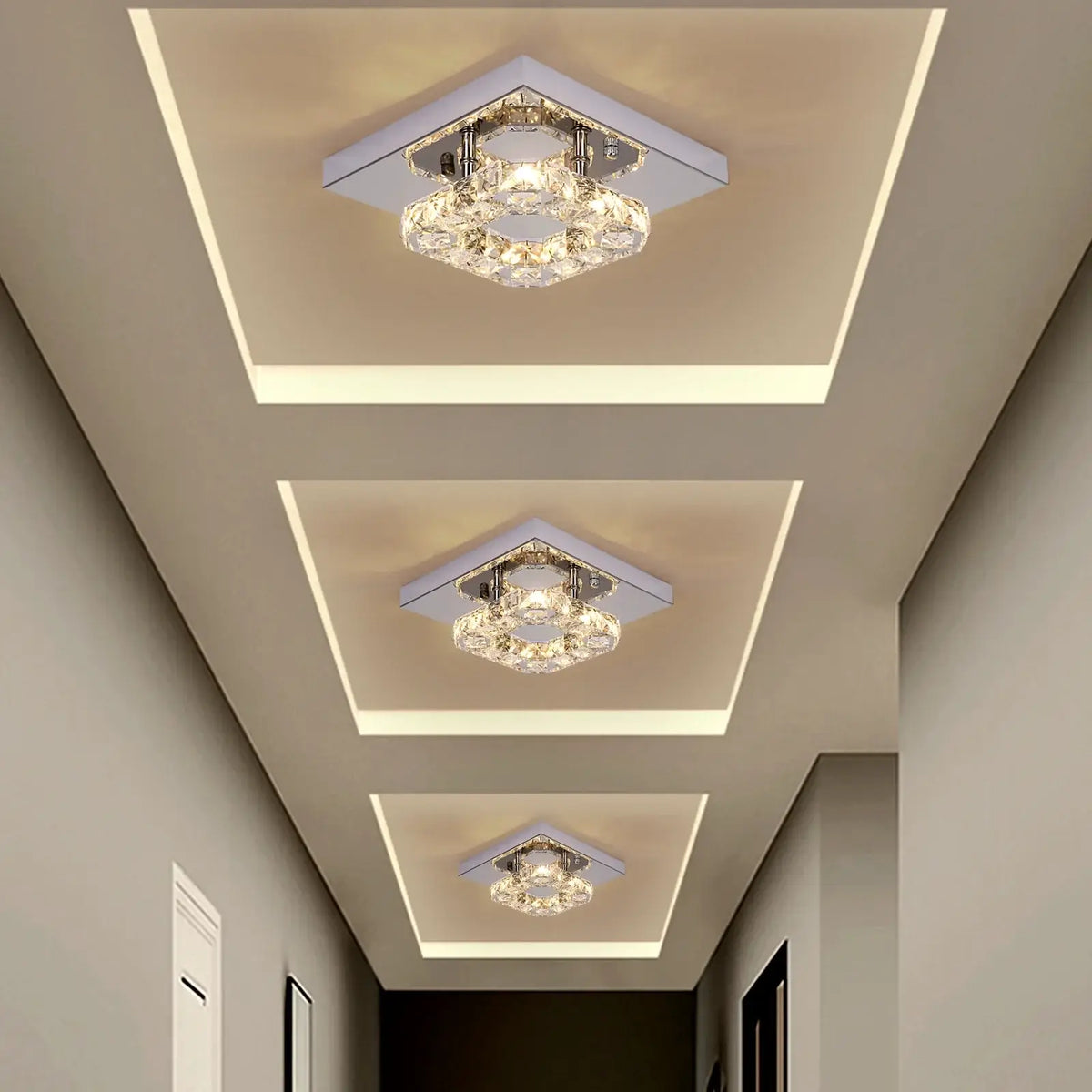 Square Crystal Raindrop LED Ceiling Chandelier