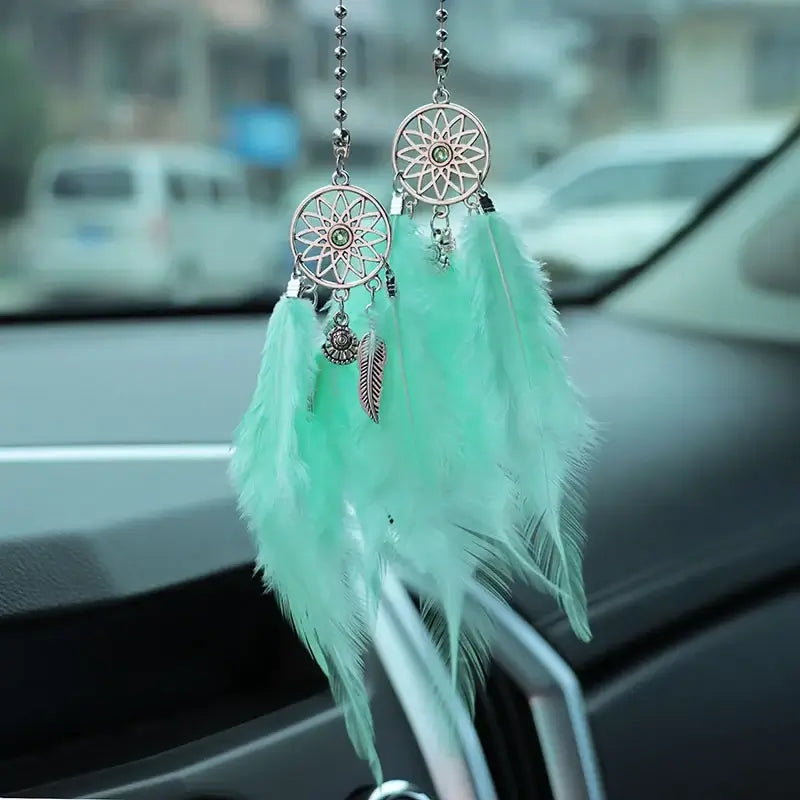 Dream Catcher Car Pendant Feather Mirror Pendant Home Decor Ornaments Car Interior Accessories Dream Catcher Feather Car Pendant