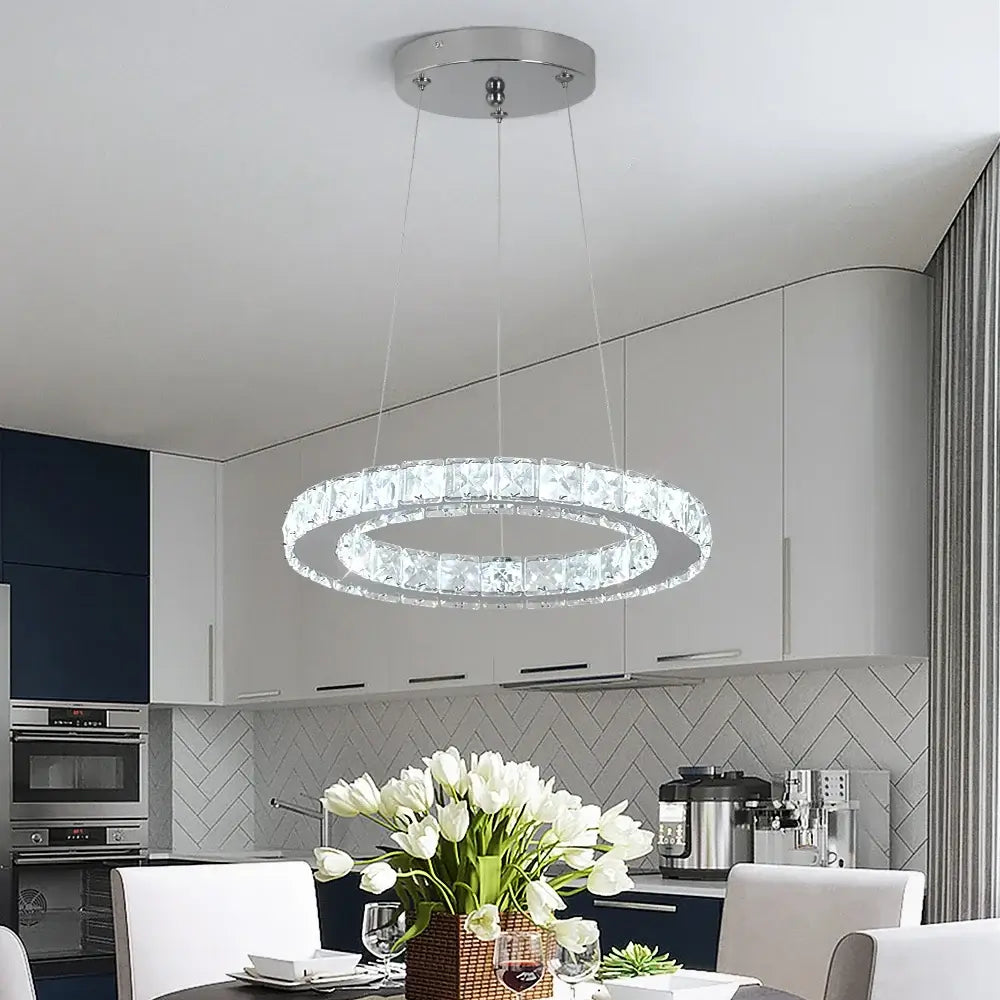 GreeLustr Crystal Ring Pendant Light, Selectable Controls