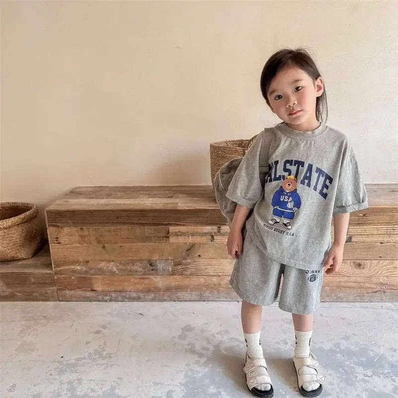 2pcs Summer Baby Clothes Set - Cartoon Bear Outfit