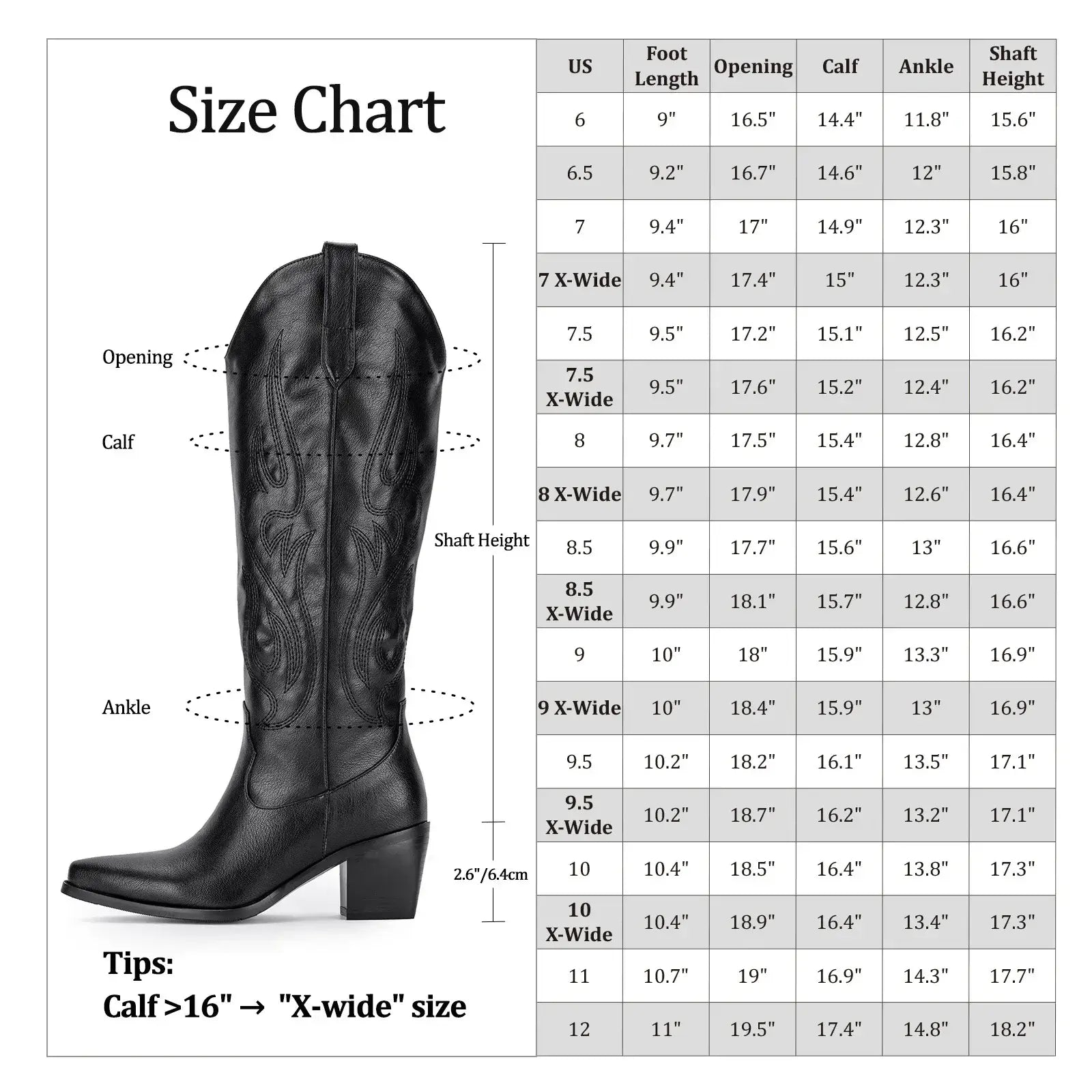 Cowboy Boots for Women - Black Knee High Cowgirl Boots with Classic Embroidered, Slip On Pointed Toe Fashion Retro Black