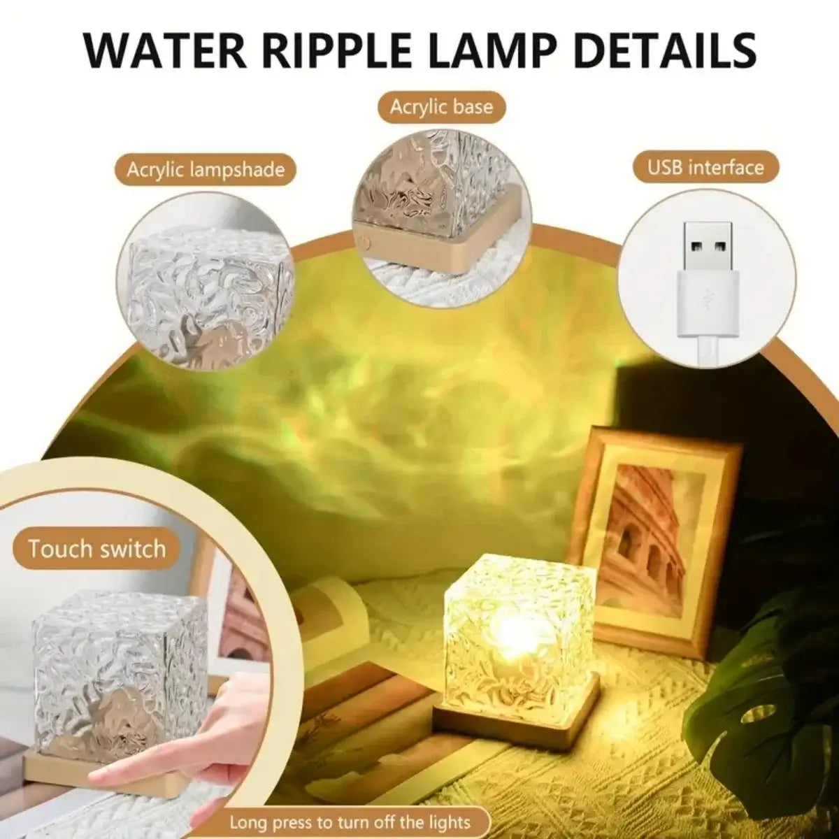 Rotating Water Ripple Projector Night Light – 16 Colors