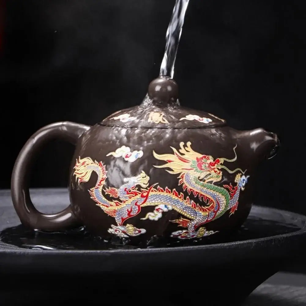 Ceramic Purple Clay Teapot Color-changing Dragon and Phoenix Design Teapot Tea Cup Set Hand-made Infuser Teapot Tea Maker