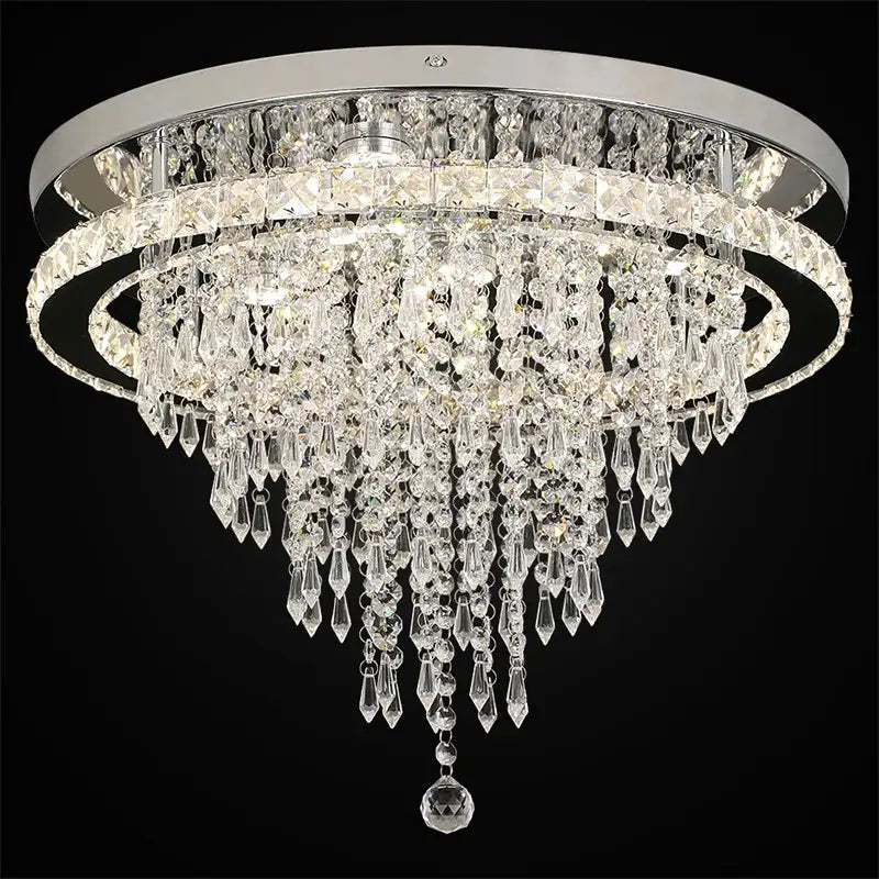 Round Crystal Raindrop LED Flush-Mount Chandelier