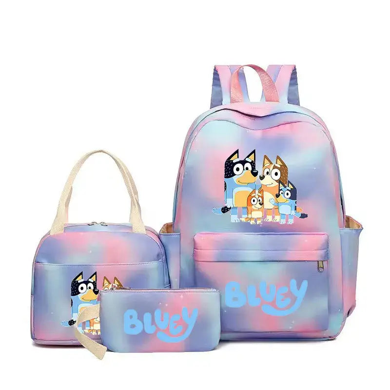 Bluey Family Anime Character Peripheral Colorful Backpack Three-Piece Set Puppy Pattern Children&