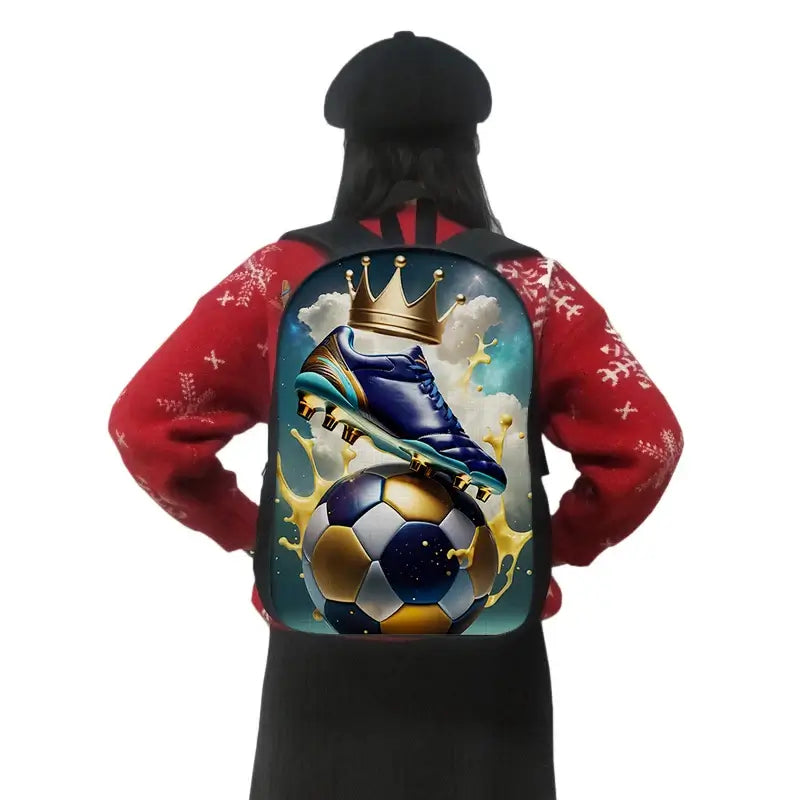 Cool Golden Soccer Crown Print Backpack for Students