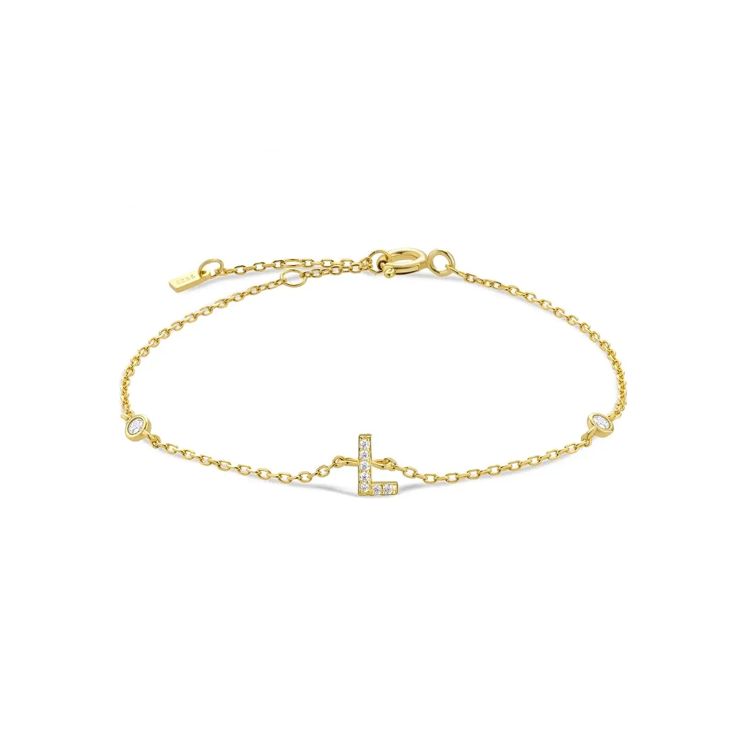 925 Sterling Silver Initial 26 Letters Alphabet Monogram Gold Name Bracelet Crystal CZ Zircon 2021 Fashionable Jewelry