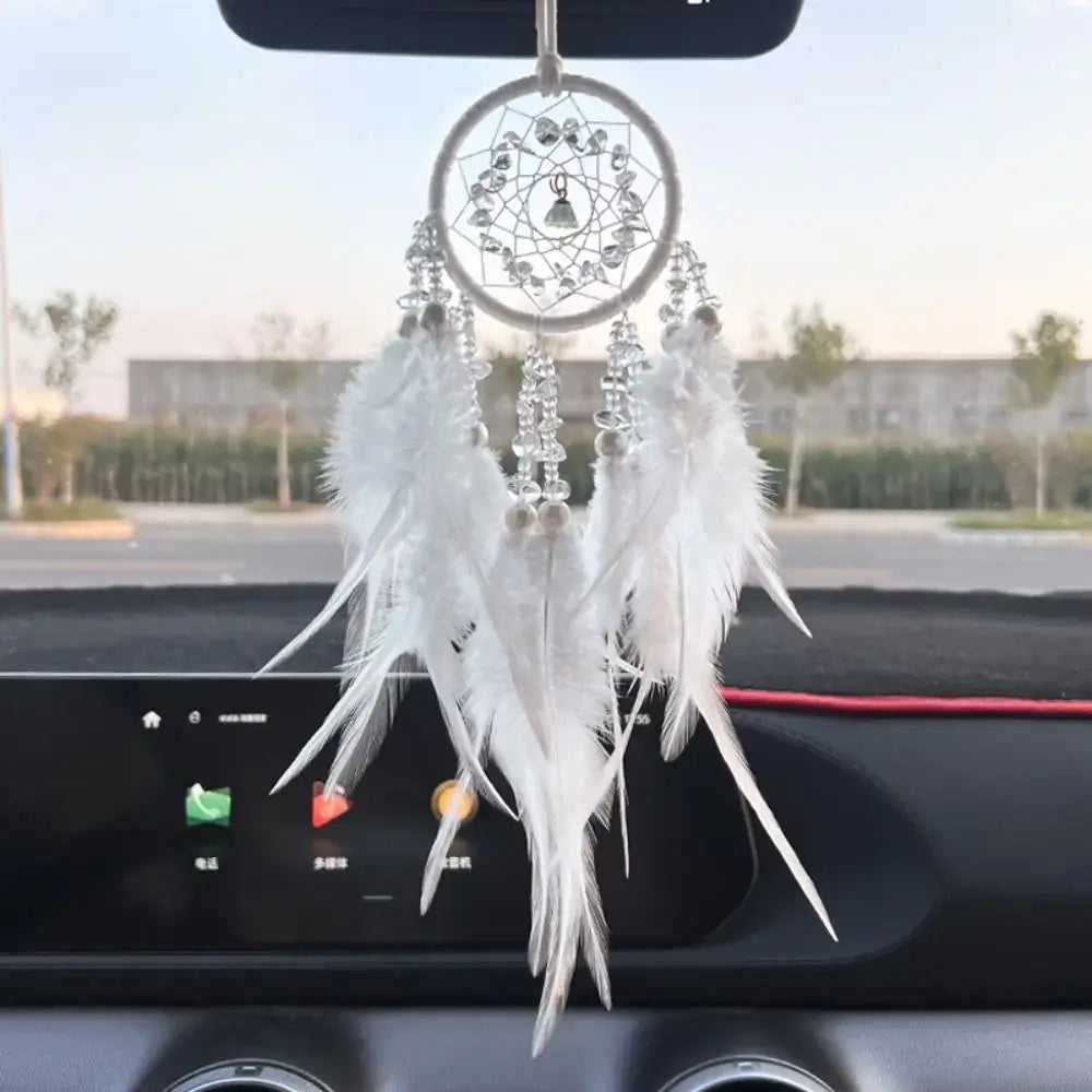Dream Catcher Car Pendant for Girls Feather Mirror Hanging Pendant Home Decor Lucky Car Ornament Interior Accessories Crystal