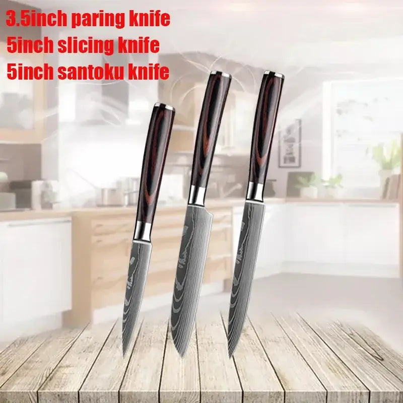 Stainless Steel Kitchen Knives with Wooden Handles