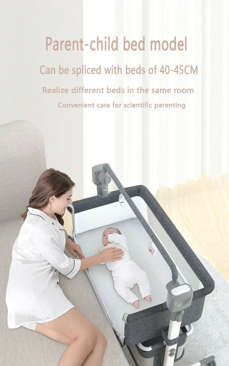 Electric Baby Bed Baby Crib Bluetooth Luxury Portable Baby Easy to Clean Travel Bed with Mattress Cradle for Newborns Infant Cot