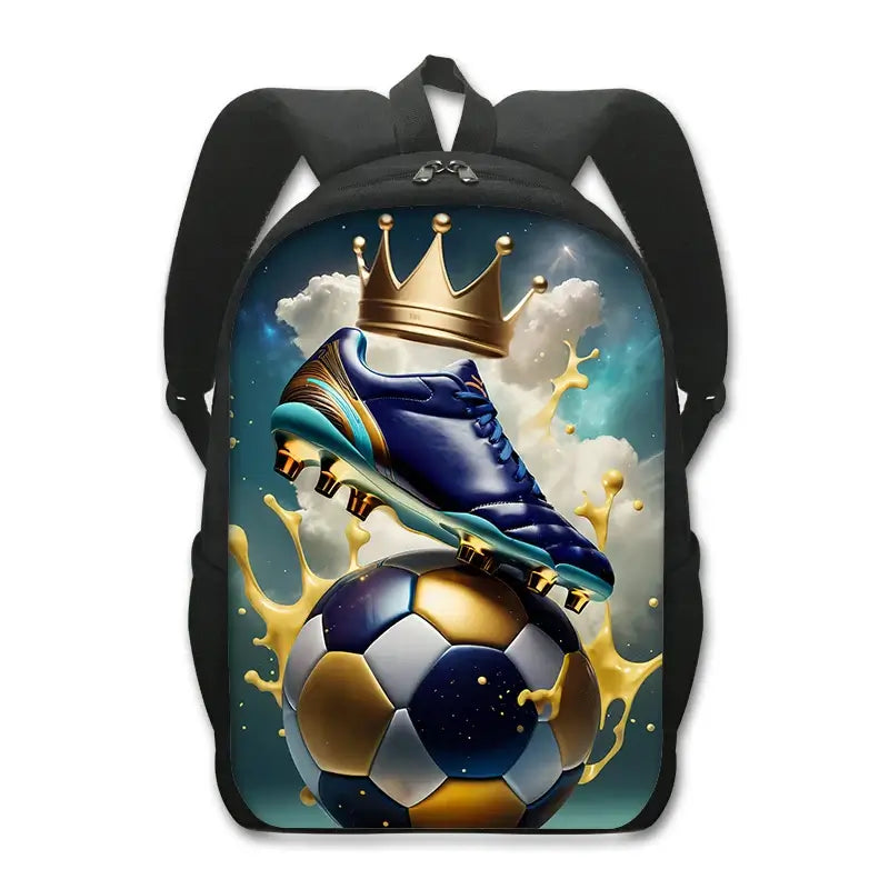 Cool Golden Soccer Crown Print Backpack for Students