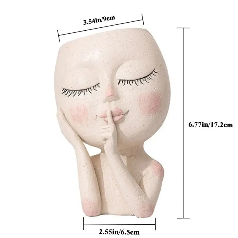 Unique Facial Statues Planter Home Bedroom Resin Head Planter With Drain Hole Ladies Face Flower Pots Garden Decor New Year Gift