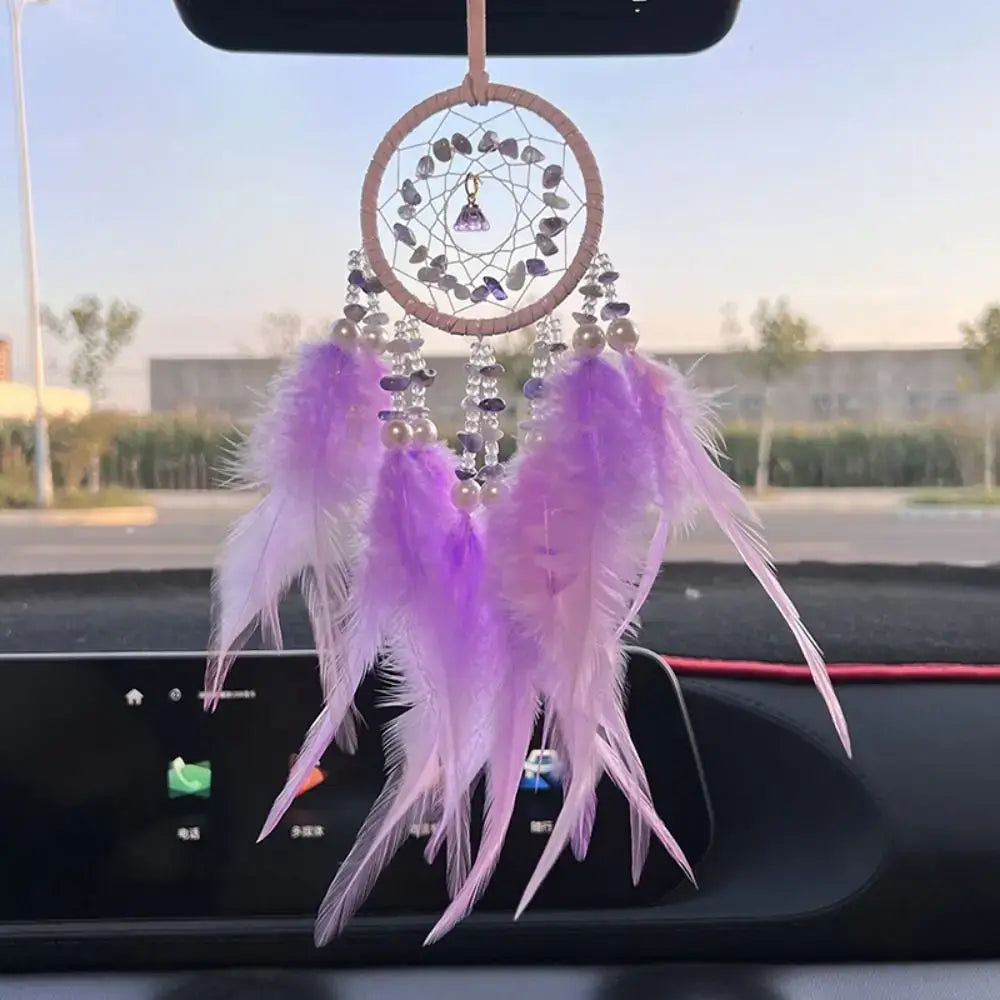 Dream Catcher Car Pendant for Girls Feather Mirror Hanging Pendant Home Decor Lucky Car Ornament Interior Accessories Crystal