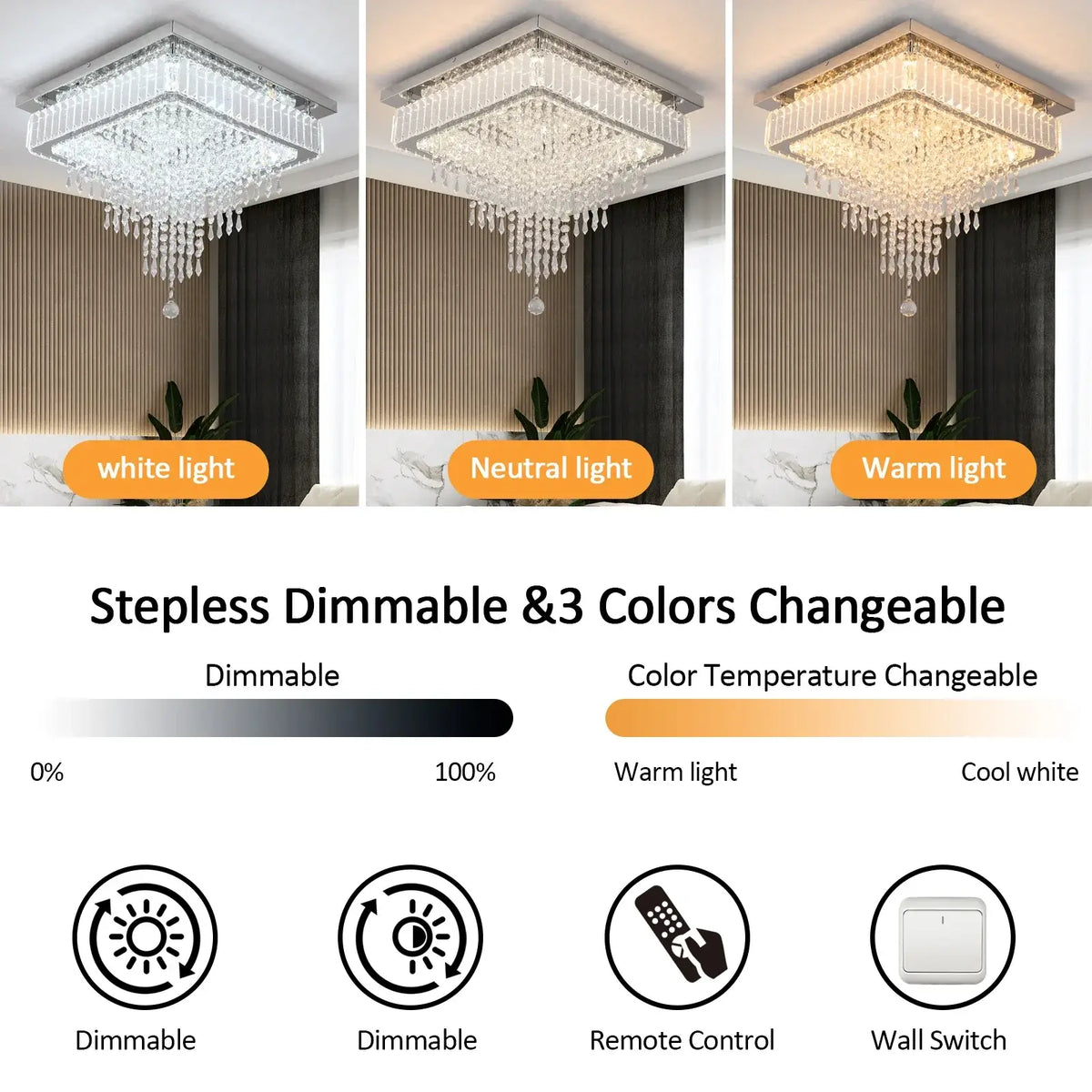 Square Crystal Raindrop LED Ceiling Chandelier