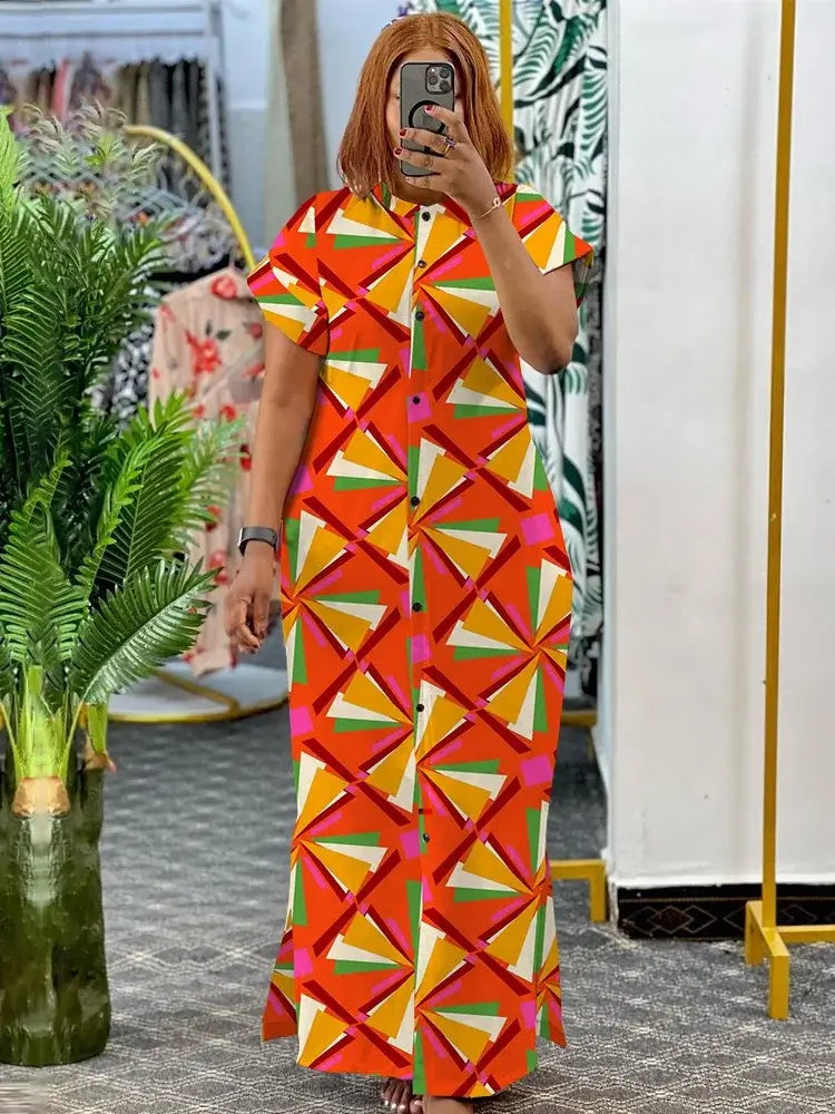 Wmstar Plus-Size Printed Collared Maxi Dress
