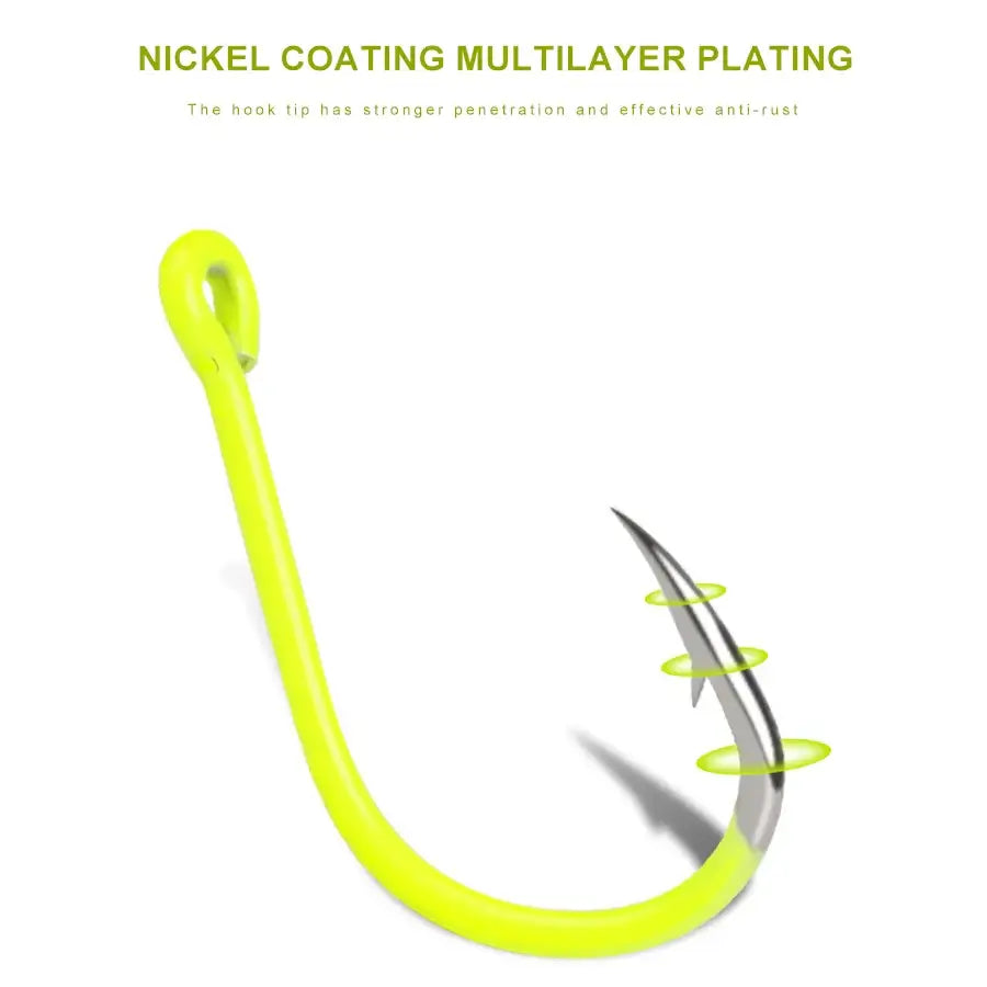 FTK 50PCS Sharp High-carbon Steel Fishhooks Barbed Fluorescent Fishing