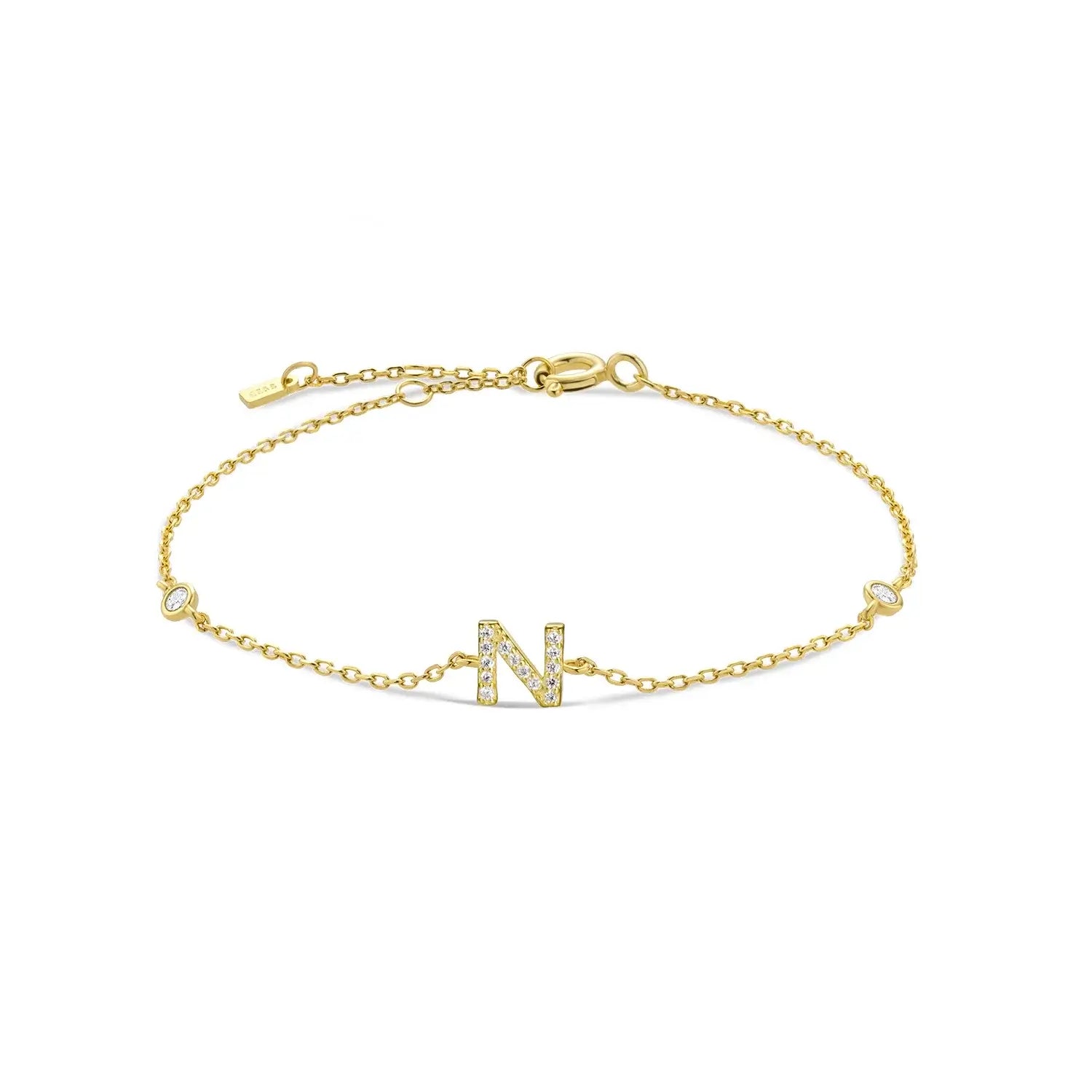 925 Sterling Silver Initial 26 Letters Alphabet Monogram Gold Name Bracelet Crystal CZ Zircon 2021 Fashionable Jewelry