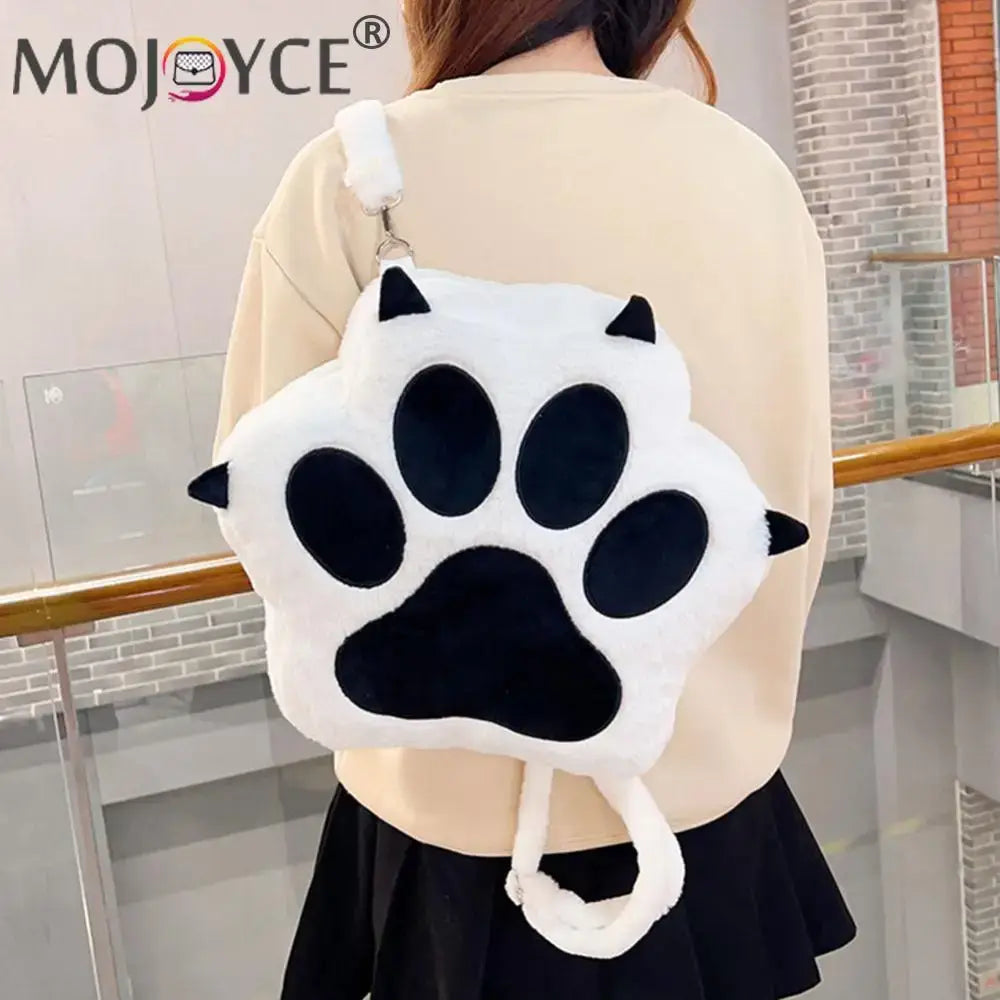 Cute Cat Paw Plush Backpack for Girls & Women