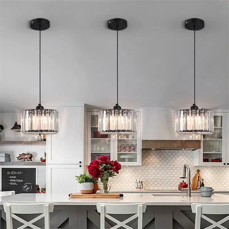 GreeLustr Modern Crystal Pendant Light, Black or Gold