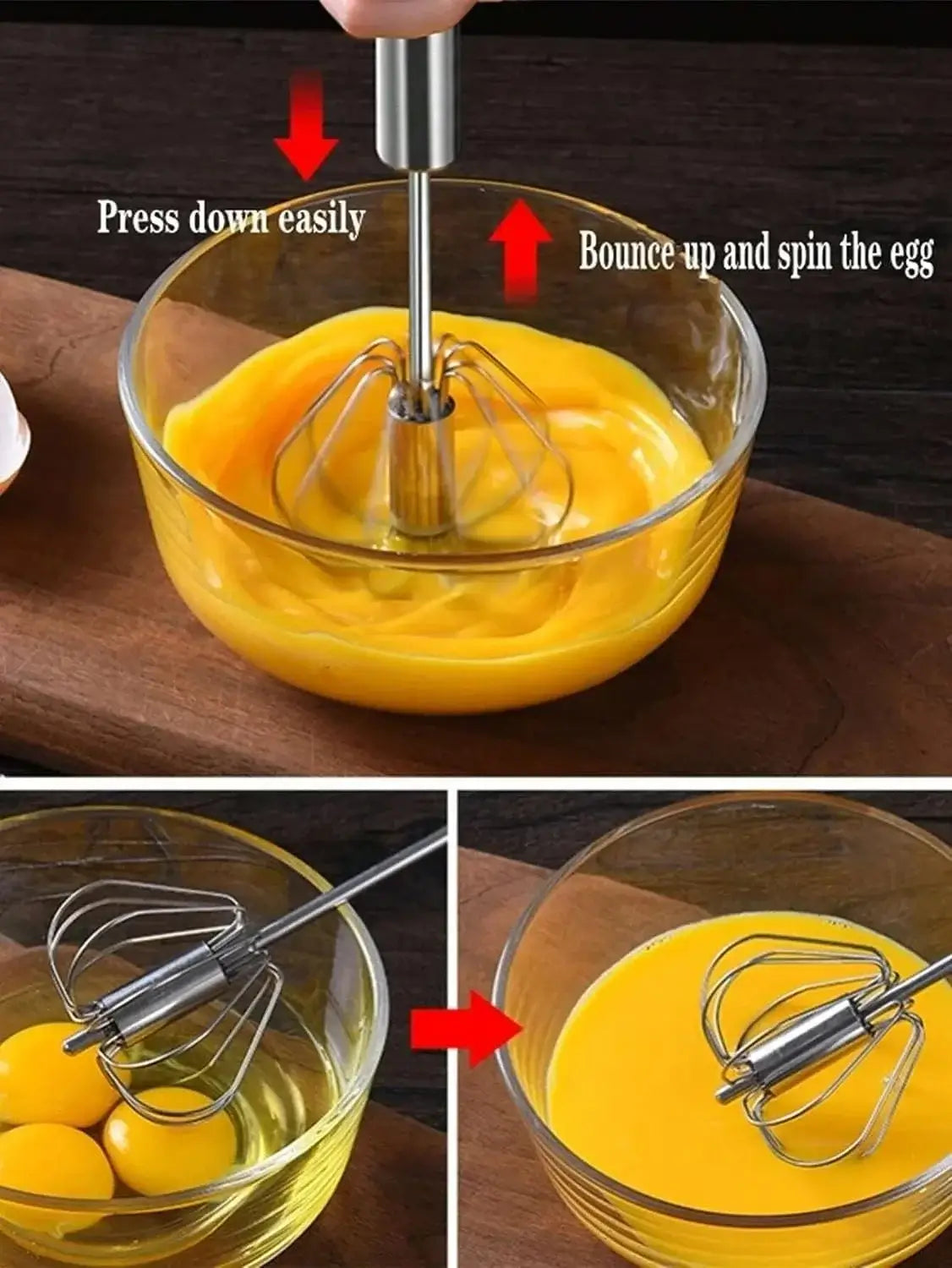 1pcs Stainless Steel Semi-Automatic Whisk, Stainless Steel Egg Whisk Hand Push Rotary Blender, Versatile Hand Push Mixer Stirrer Tool