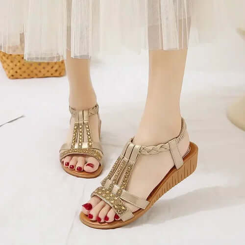 Shoes for Women Summer Women Wedge Bohemia Rhinestones Casual Platform