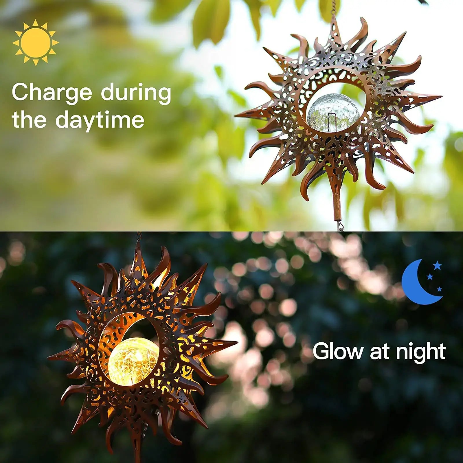 Glowing Crackle Glass Solar Wind Chimes Waterproof LED Outdoor Wind Bells Unique Garden Decorative Gifts