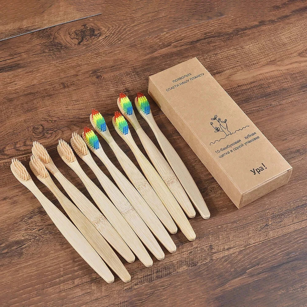 Bamboo World Adult Bamboo Toothbrushes - Set of 10