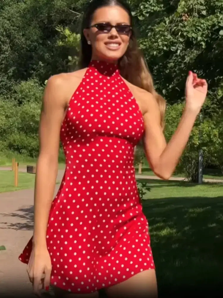 Women’s Sleeveless Dot-Print Sheath Mini Dress