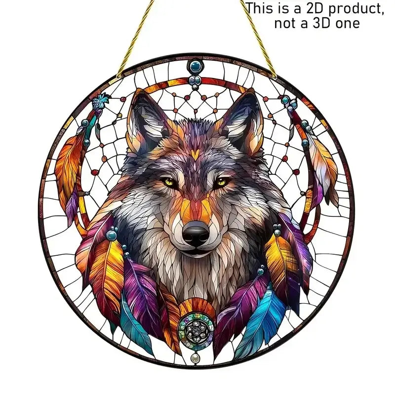 Wolf and Dream Catcher Acrylic Sunlight Catcher, Suitable for Home Porch, Courtyard and Garden Decoration, A Gift for Loved Ones