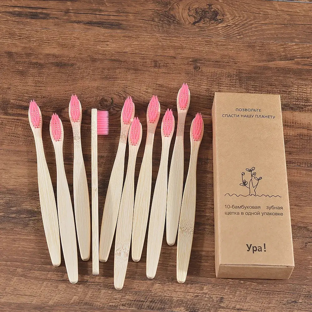 Bamboo World Adult Bamboo Toothbrushes - Set of 10