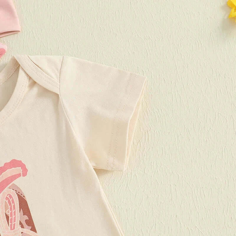Adorable Infant Cowgirl Ensemble Ruffled Romper Cowboy Boots and Matching Bandana Headband - 3 Piece Set