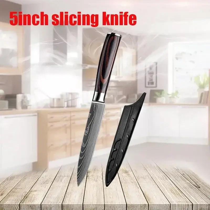 Stainless Steel Kitchen Knives with Wooden Handles