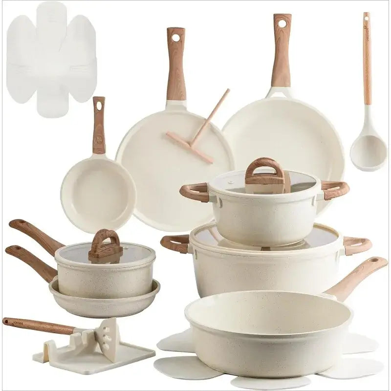 22 Pcs Non-Stick Ceramic Cookware Set - Cream White