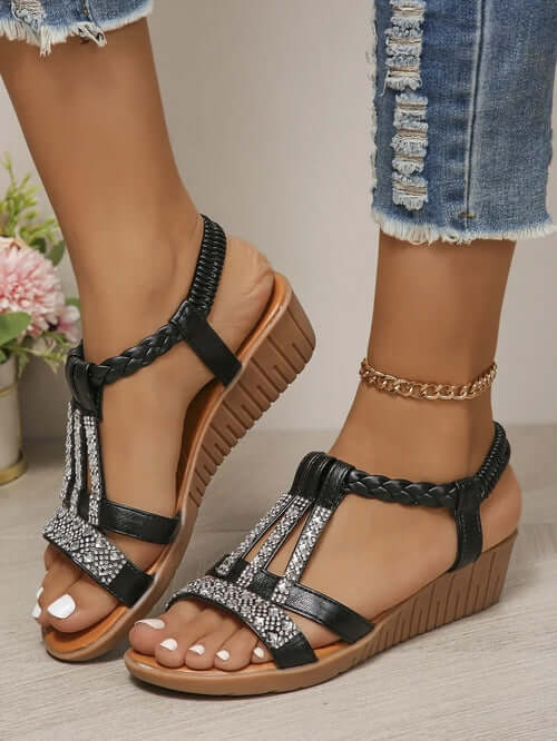 Shoes for Women Summer Women Wedge Bohemia Rhinestones Casual Platform