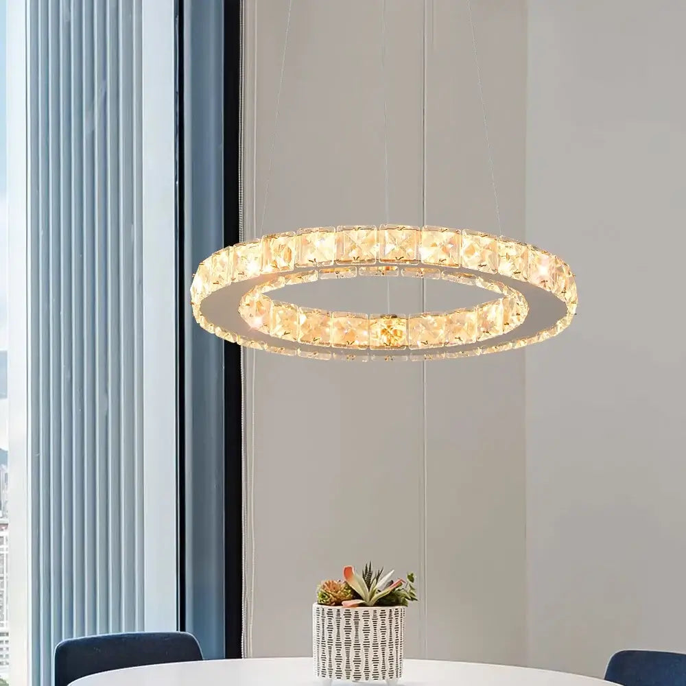 GreeLustr Crystal Ring Pendant Light, Selectable Controls