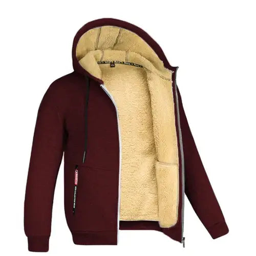 Trendy Sweatshirt Coat Front Pockets Warm Zipper Lamb Wool Jacket Men