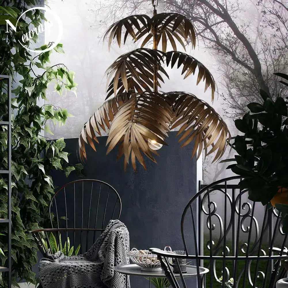 Boho Metal Palm Leaf Chandelier & Ceiling Light