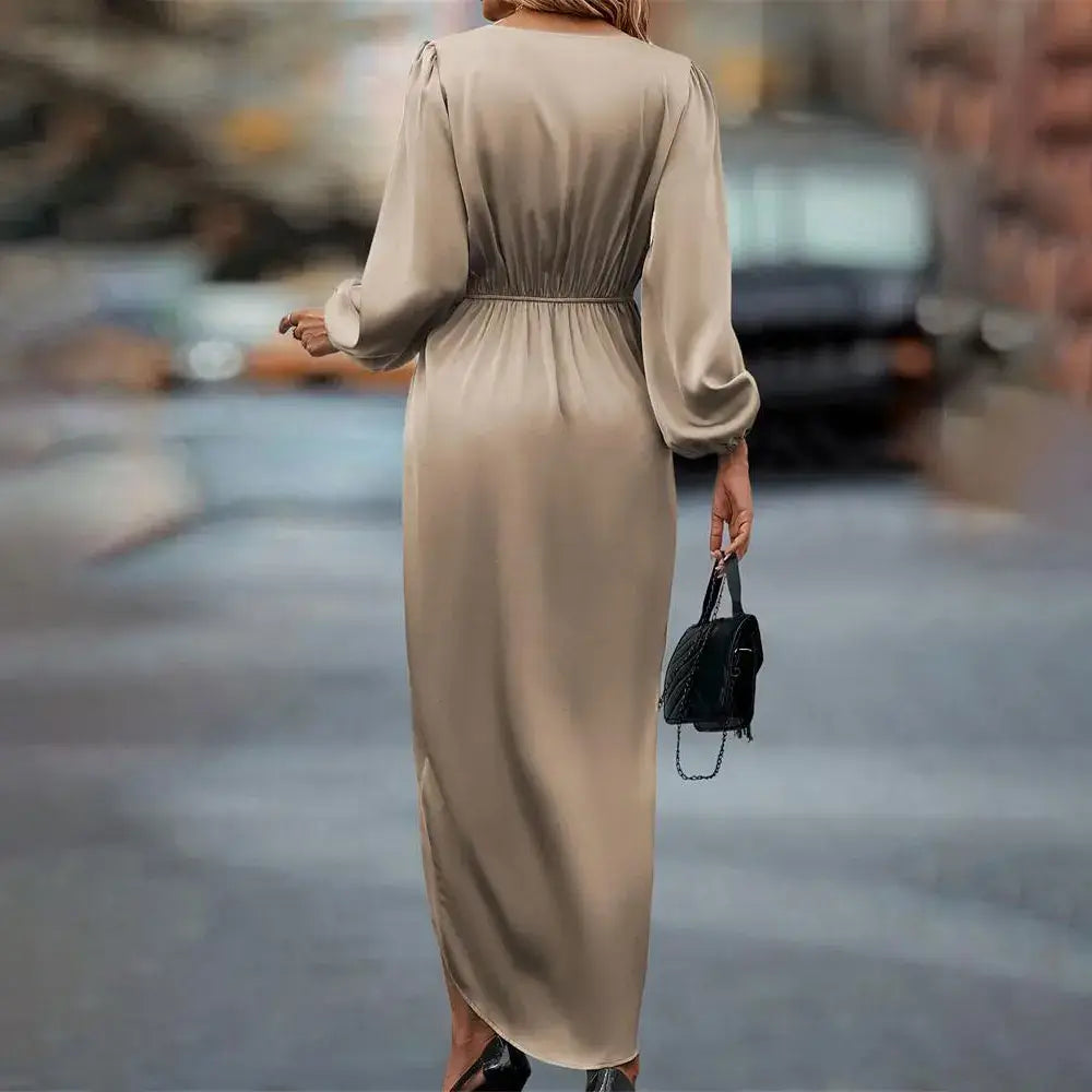 Elegant Satin Long Sleeve Midi Dress for Women 2024