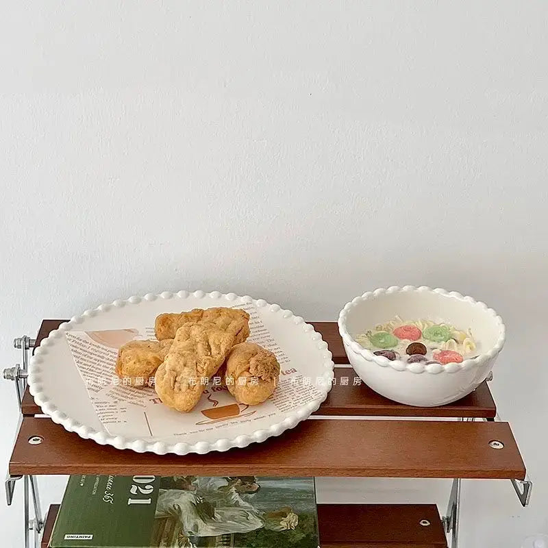 Elegant French Ins Ceramic Plates - Pearl Edge Design