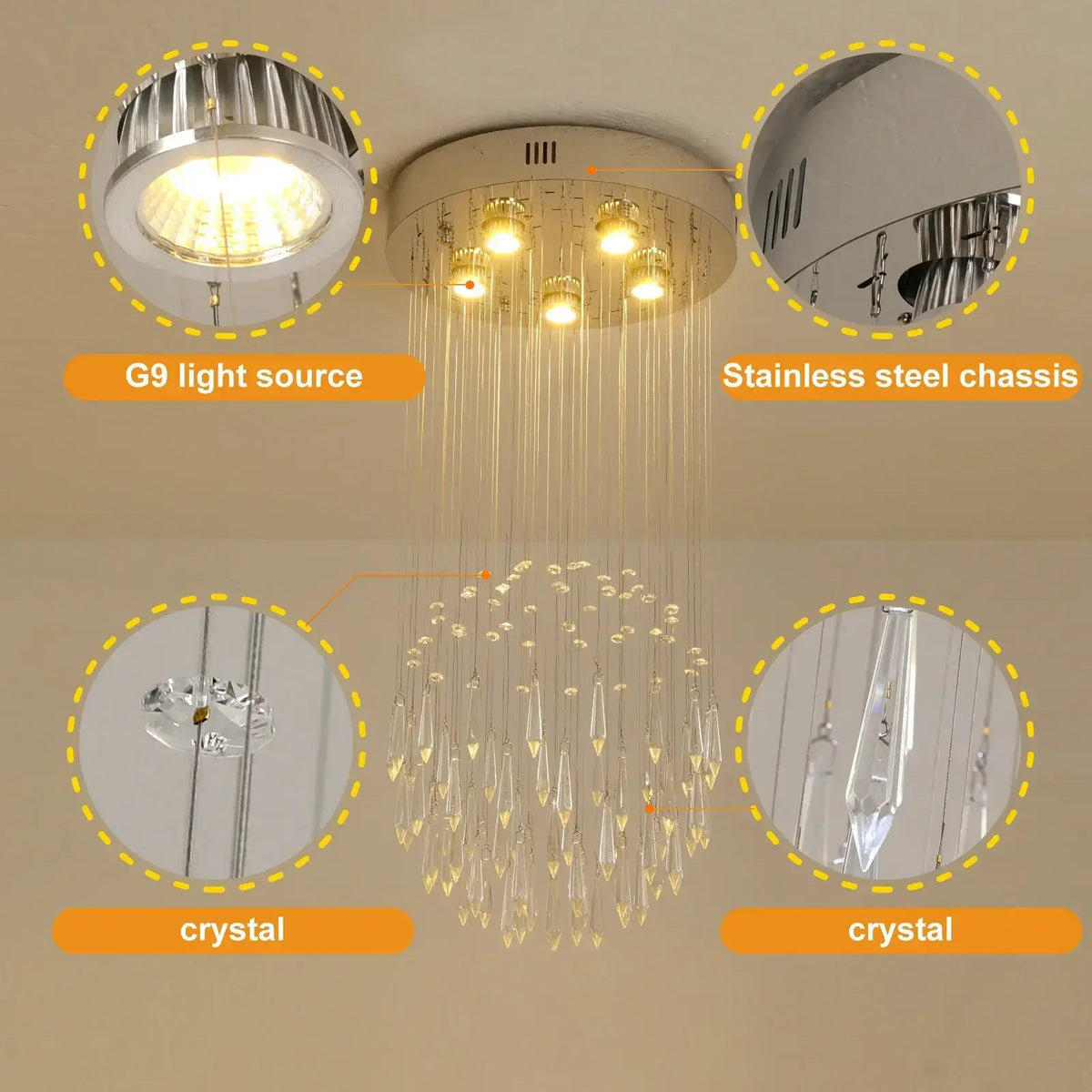 GreeLustr Crystal LED Chandelier, Ring or Raindrop Design