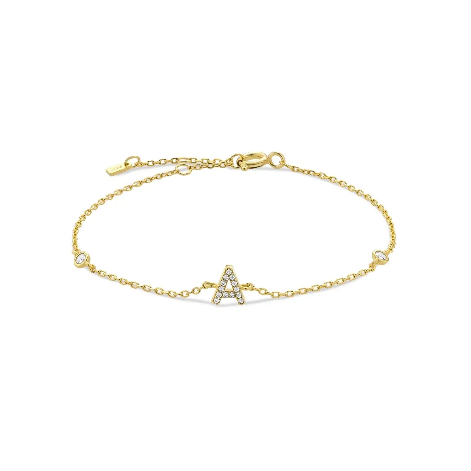 925 Sterling Silver Initial 26 Letters Alphabet Monogram Gold Name Bracelet Crystal CZ Zircon 2021 Fashionable Jewelry