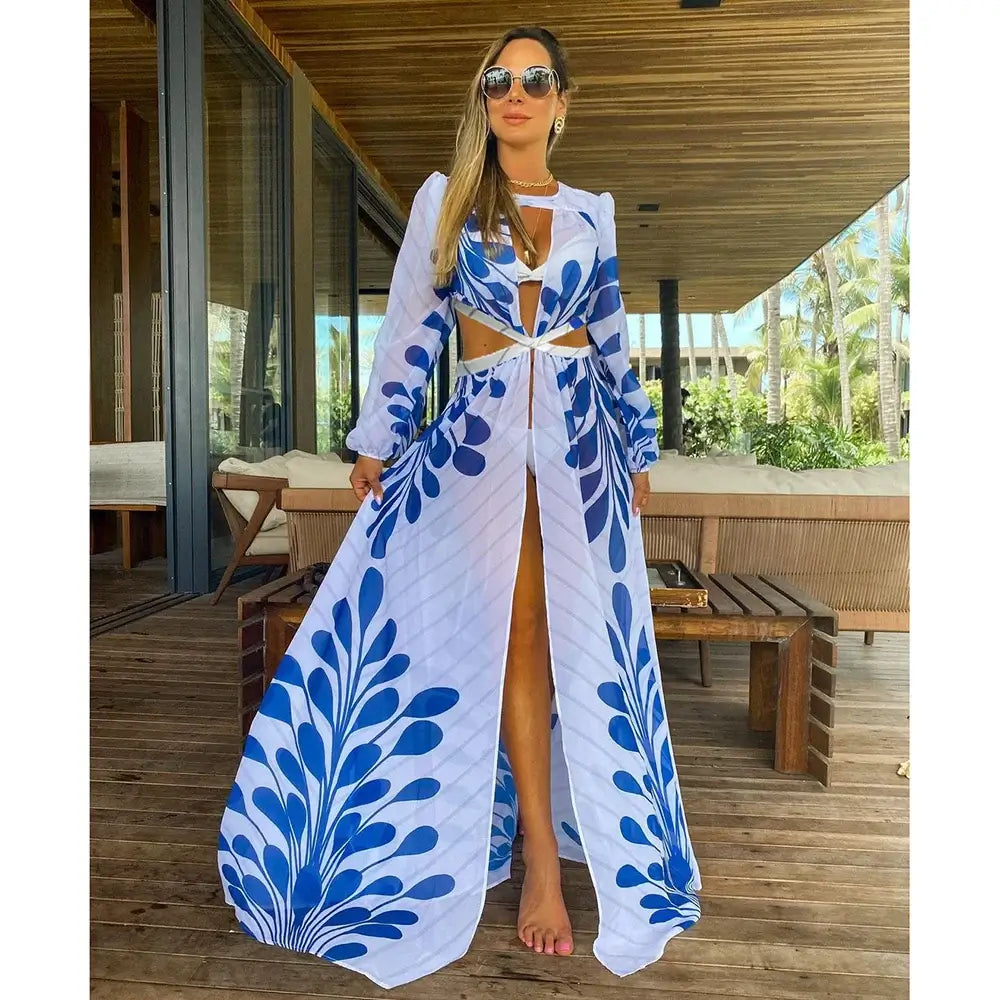 Blue Eyes Bikini Beach Cover Up Tunics For Beach Long Kaftan Bikini Cover Up Robe de Plage Sarong Beach Swimsuit Cover-ups